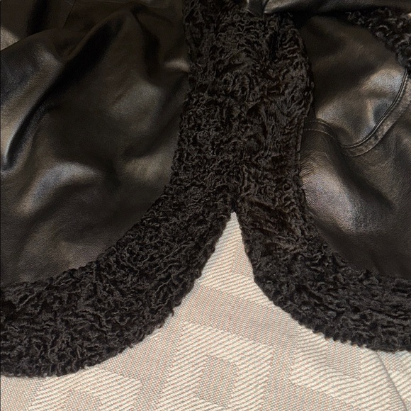 Black lamb fur trim lambskin leather coat L - Picture 10 of 12